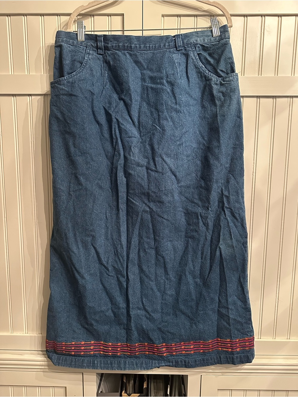 Vintage Denim & Co. Embroidered Hem Maxi Skirt - Blue Denim